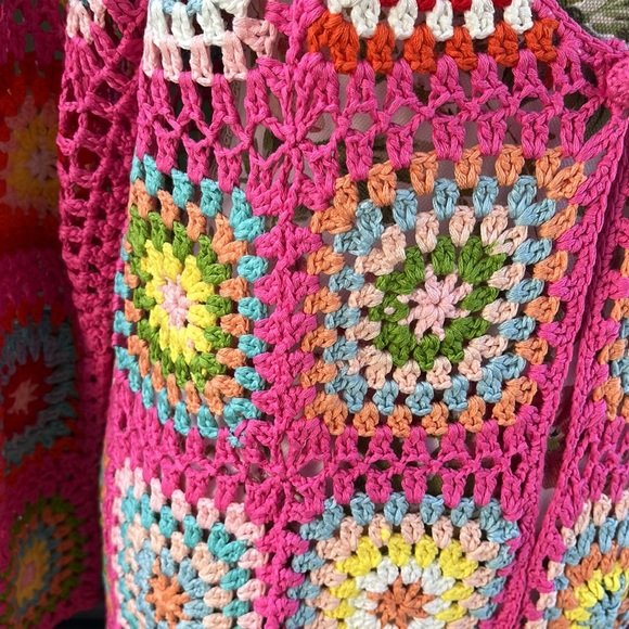 Fuchsia Handmade( not by me) Granny Square Crochet Cardigan - Picture 5 of 16